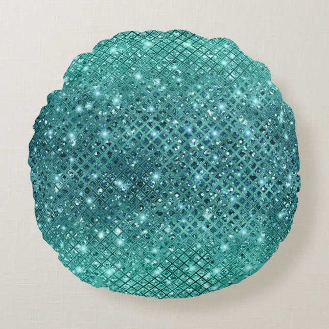 Türkis Aqua Green Sparkle Rundes Kissen (Vorderseite)