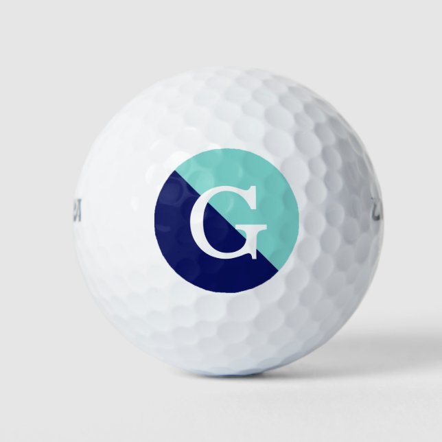 Türkis Aqua Navy Blue 2 Tone Diag Init Monogram Golfball (Vorderseite)