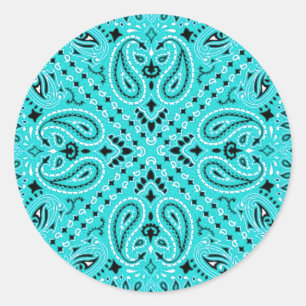 Türkis-Aqua-Paisley-Westernbandana-Schal-Druck Runder Aufkleber