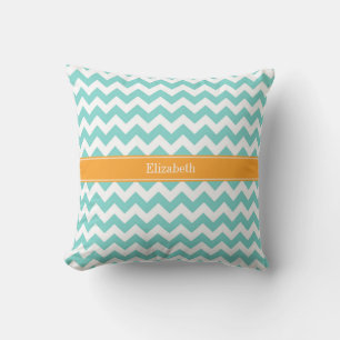 Türkis / Aqua Weiß Chevron Cantaloupe Namensmonogr Kissen