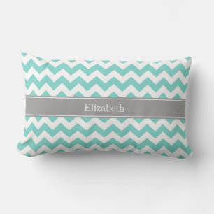 Türkis / Aqua Weiß Chevron Grau Namensmonogramm Lendenkissen