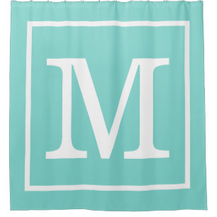 Türkis Aqua White Gerahmt XL Initial Monogram Duschvorhang