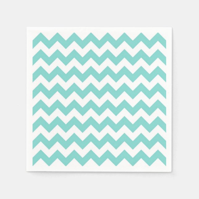 Türkis Aqua White Zickzack Zig-Zag Muster Serviette (Vorderseite)