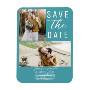 Türkis Aquamarin 2 Fotos Save the Date Hochzeit Magnet