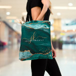 Türkis Aquamarin Agate Gold Glitzer Script Monogra<br><div class="desc">Moderne, elegante Tasche mit türkisfarbenem aquamarinen Age und Marmor und vergoldeten Glitzer funkeln Akzente personalisiert mit chic feminin handgeschriebenen Skript Monogramm Initialen und Name. Stilvolles Luxusdesign. HILFE: Für Hilfe bei Designänderungen oder Personalisierungen, Farbänderungen, der Übertragung des Designs auf ein anderes Produkt oder der Koordination von Gegenständen, wenden Sie sich bitte...</div>