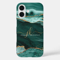Türkis Aquamarin Agate Gold Glitzer Script Monogra