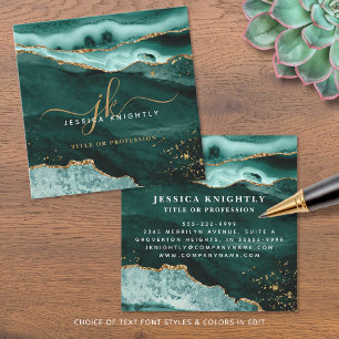 Türkis Aquamarin Agate Gold Glitzer Script Monogra Quadratische Visitenkarte