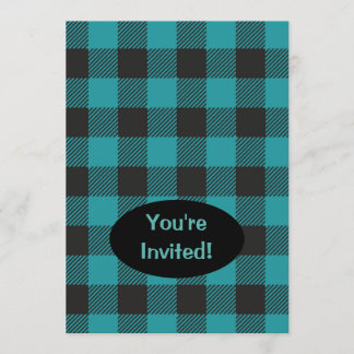 Türkis Aquamarin Blue Black Buffalo Karierter Karo Einladung