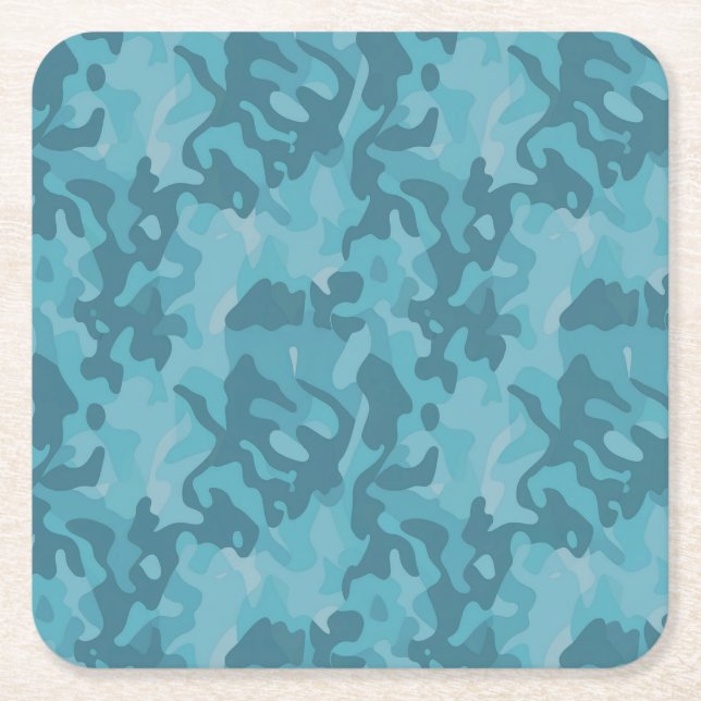 Türkis Aquamarin Blue Camouflage Untersetzer Set (Vorderseite)