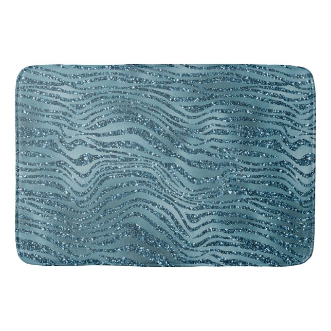Türkis Aquamarin Blue Glitzer Zebra Print Badematte (Vorderseite)