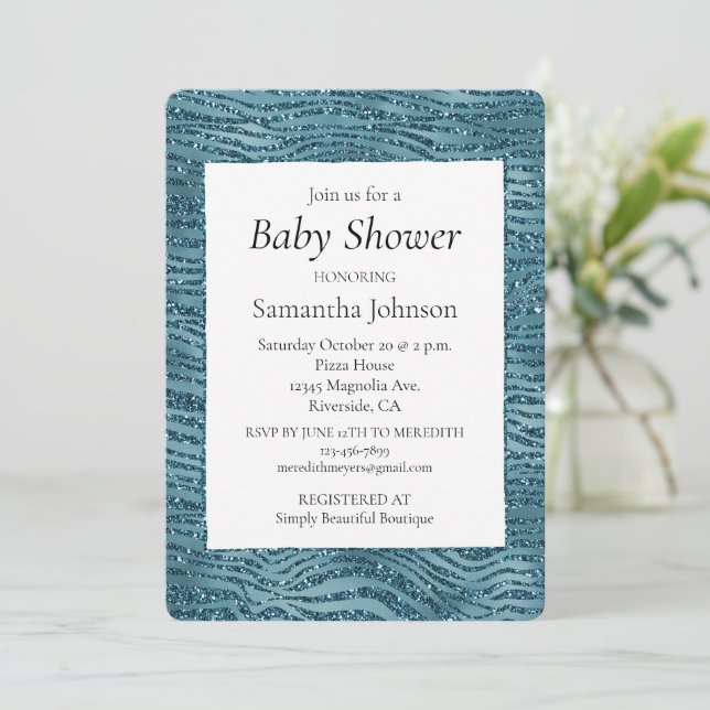 Türkis Aquamarin Blue Glitzer Zebra Print Einladung (Stehend Vorderseite)