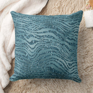 Türkis Aquamarin Blue Glitzer Zebra Print Kissen