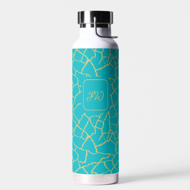 Türkis Aquamarin Blue Gold Vein Kintsugi Initialen Trinkflasche (Links)