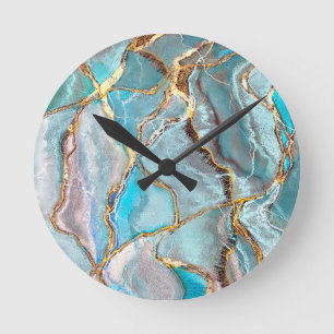 Türkis Aquamarin Geode Kintsugi Wedding Acrylic Tr Runde Wanduhr