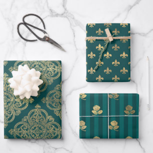 Türkis - Aquamarin und Gold Paris Geschenkpapier Set