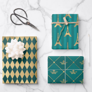 Türkis - Aquamarin und Gold Paris Themed Geschenkpapier Set