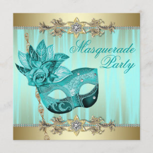 Türkis-aquamarine blaue Maskerade-Party Einladung