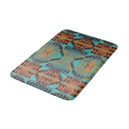 Türkis Aquamarines Aqua Blue Orange Tribal Art Badematte