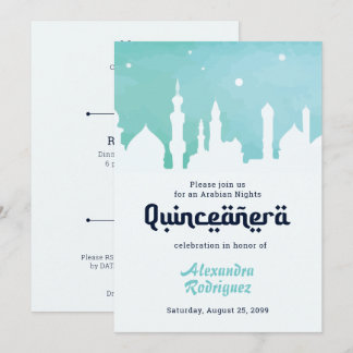 Türkis Arabian Nights Wasserfarbe Quinceñera Einladung