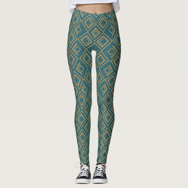 Türkis Art Déco Leggings (Vorderseite)