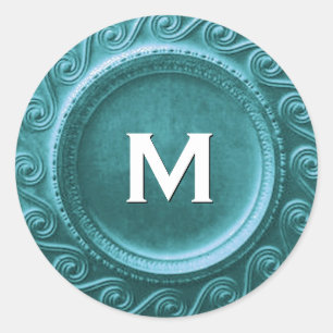 Türkis Art Deco Wedding Monogram M Aufkleber
