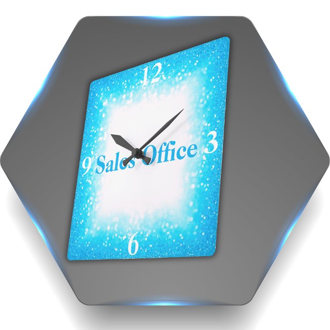 Türkis auf Weiß, Monogramm - Glitzer | Quadratische Wanduhr (Von Creator hochgeladen)