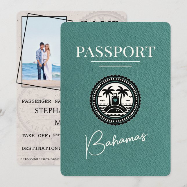 Türkis Bahamas Passport Save the Date (Vorne/Hinten)