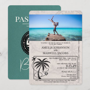 Türkis Bahamas Passport Wedding Einladung
