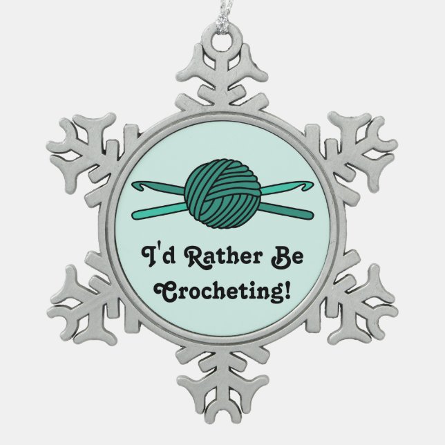 Türkis-Ball der Garn-u. Häkelarbeit-Haken Schneeflocken Zinn-Ornament (Vorderseite)