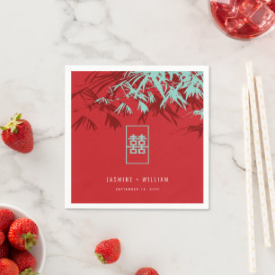 Türkis Bamboo Blätter Double Xi Chinesische Hochze Serviette