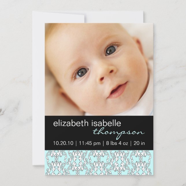 Türkis Baroque Baby Girl Foto Ankündigung (Vorderseite)