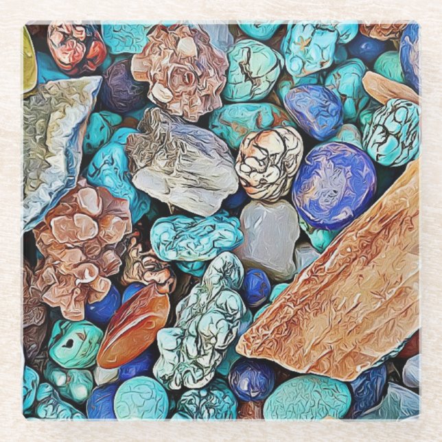 Türkis-Beach Stones Glass Untersetzer (Vorderseite)