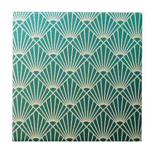 Türkis, Beige, Jugendstil, Art déco, Fächer-Muster Fliese