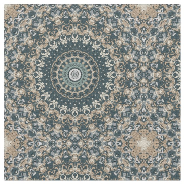 Türkis-beiges Mandala-Musterdesign Stoff (Nahaufnahme)