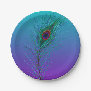 Türkis bis Violette Pfauenfeder Pappteller