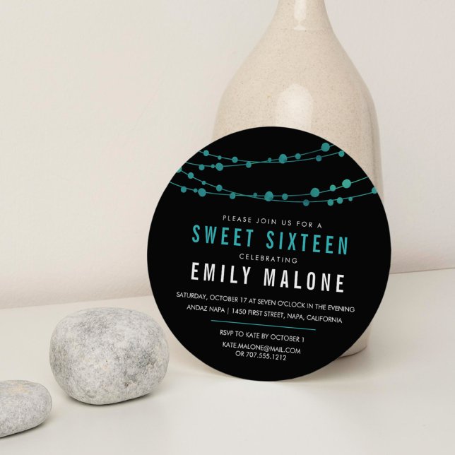 Türkis & Black Confetti Garland 16 . Geburtstag Einladung (Von Creator hochgeladen)