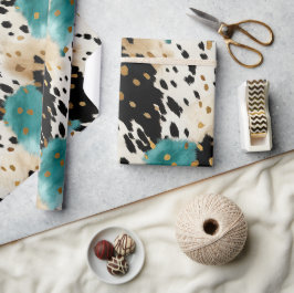 Türkis Black Cream Gold Western Cowgirl Cowhide Geschenkpapier
