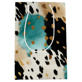 Türkis Black Cream Gold Western Cowgirl Cowhide Mittlere Geschenktüte