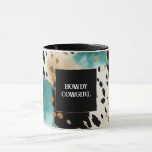 Türkis Black Cream Gold Western Cowgirl Cowhide Tasse