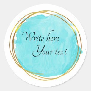 Türkis Blau Aquarell Kreis Gold Elegant Klassisch  Runder Aufkleber