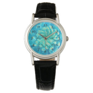 Türkis-Blau-Dahlie-Blume im Watercolor Armbanduhr