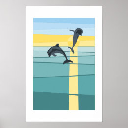 Türkis-blau Gelber Sonnenuntergang Dolphin Vector Poster