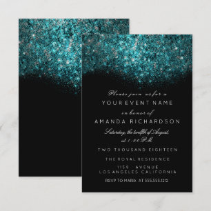 Türkis Blau Glitzernd Glitter Schwarz Weiß Event Einladung