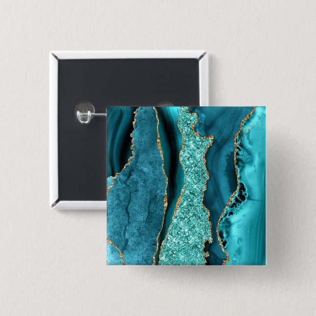 Türkis Blau Gold Glitter Marmor Türkis Knopf Button (Vorne & Hinten)
