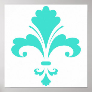 Türkis, blau-grün Fleur-de-lis Poster