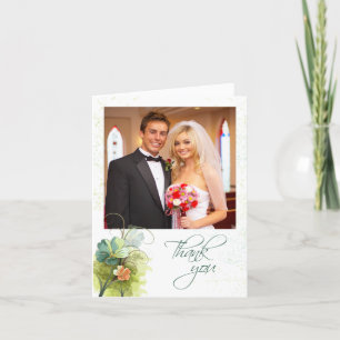 Türkis blau grün + pfirsichfarbene floral wedding  dankeskarte