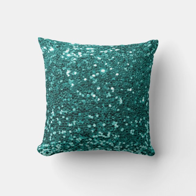 Türkis-Blau-Imitat-Glitter-Druck-Aqua aquamarin Kissen (Vorderseite)