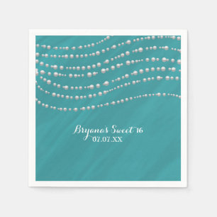 Türkis Blau & Perlen Elegantes Brautparty Serviette
