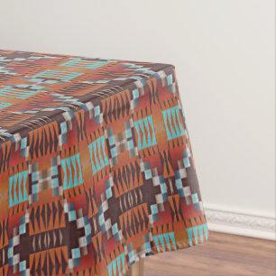 Türkis Blau Rost Orange Rot Braun Stammeskunst Tischdecke