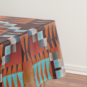 Türkis Blau Rost Orange Rot Braun Stammeskunst Tischdecke